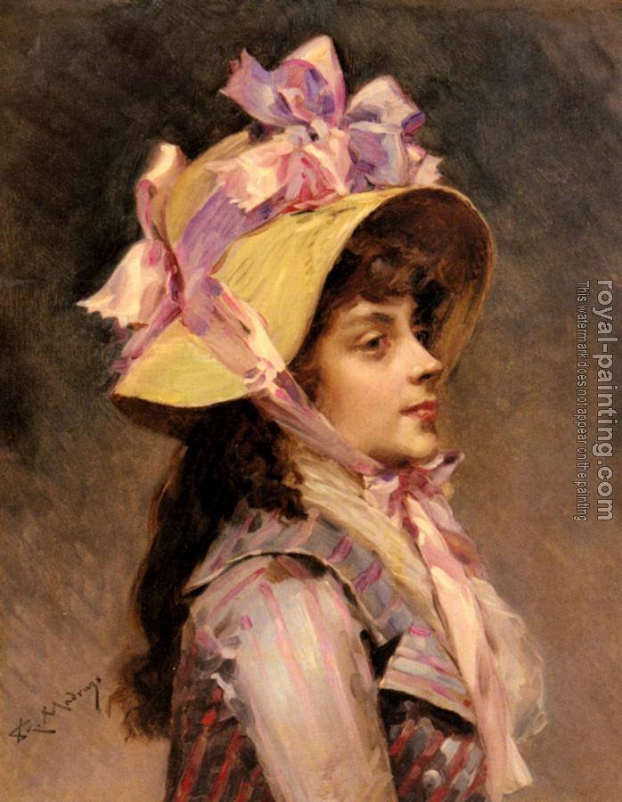 Raimundo De Madrazo Y Garreta : Portrait Of A Lady In Pink Ribbons